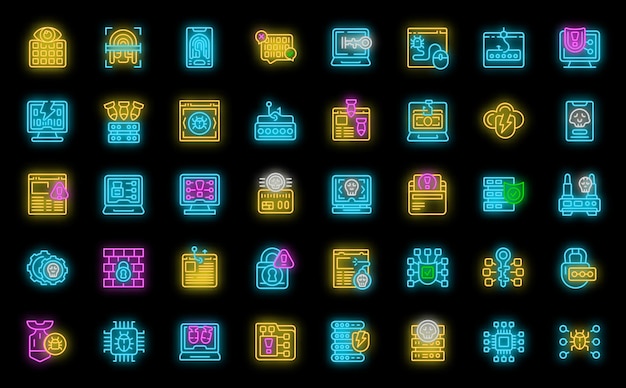 Hacker attack icons set vector neon