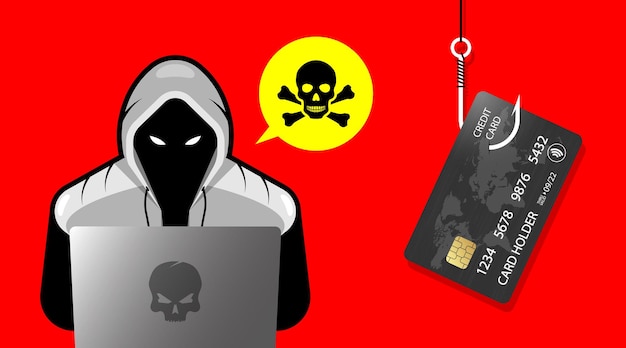 Hacker, Cyber criminal with laptop stealing user personal data. Hacker attack and web security