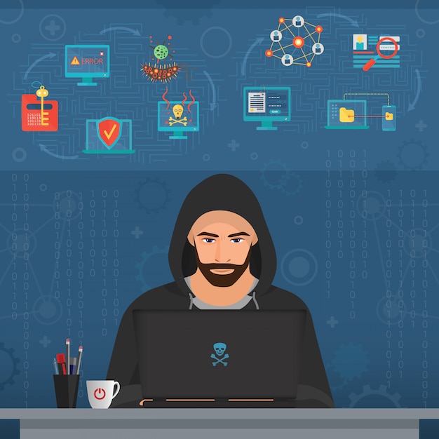 Hacker man hacking secret data