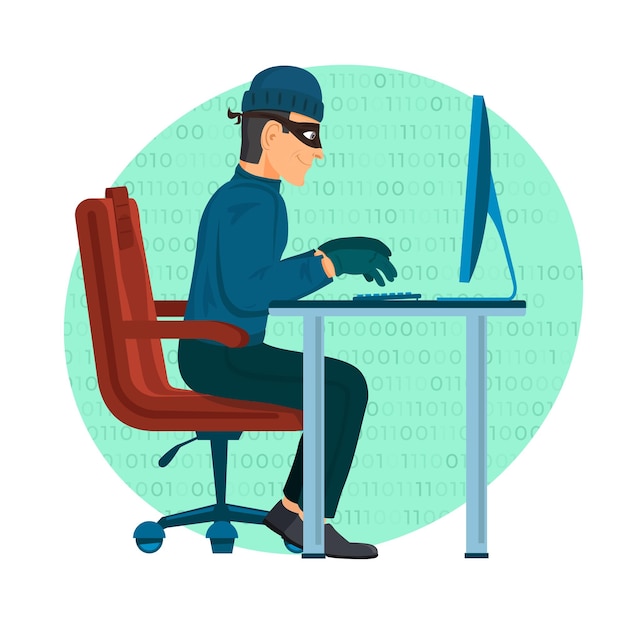 Hacker Operating A Personal Computer Vector Icon Illustration Hacker And Technology Concept White Isolated