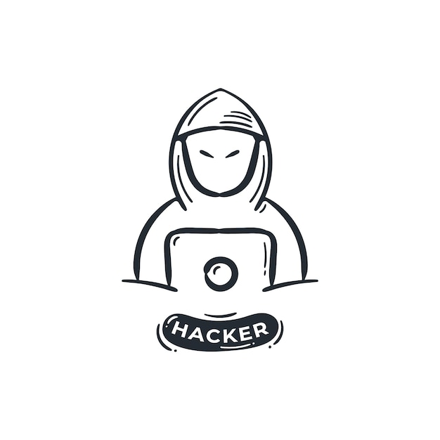 Hacker phishing cybercrime logo icon hand drawn Internet cyber security cartoon illustration