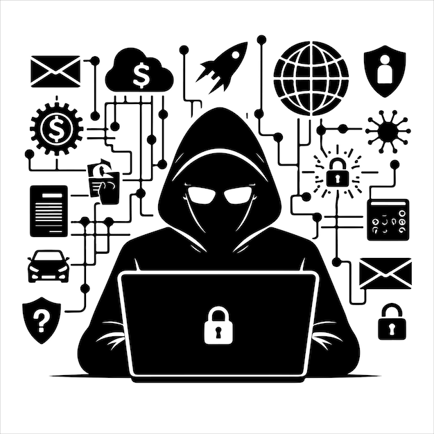 Hacker silhouette vector on white background