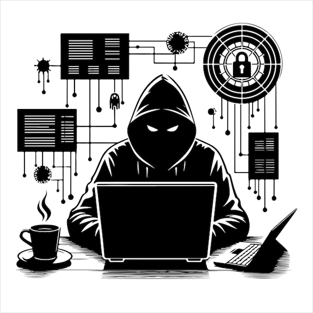 Hacker silhouette vector on white background