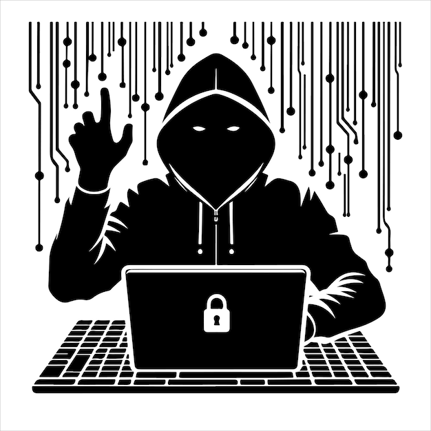 Hacker silhouette vector on white background