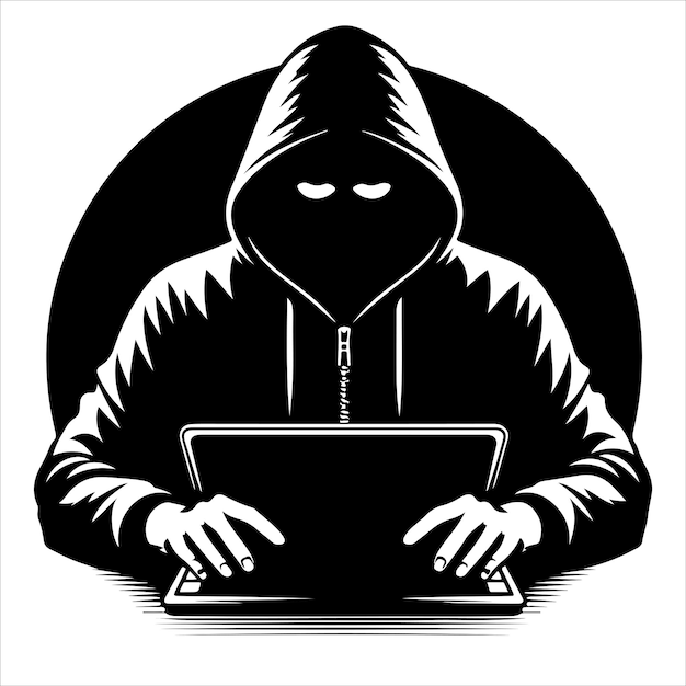 Hacker silhouette vector on white background