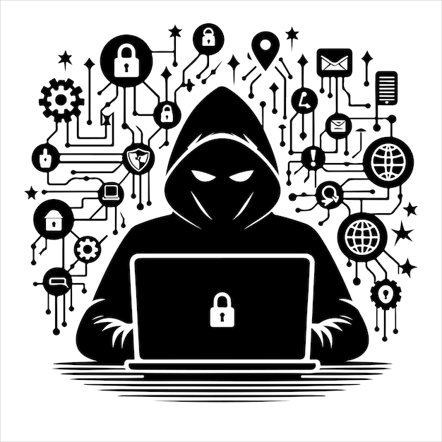 Hacker silhouette vector on white background