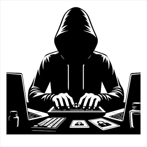 Hacker silhouette vector on white background