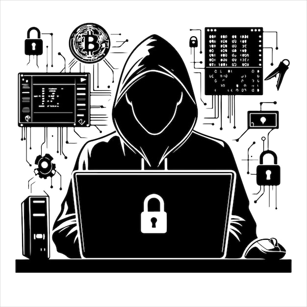 Hacker silhouette vector on white background