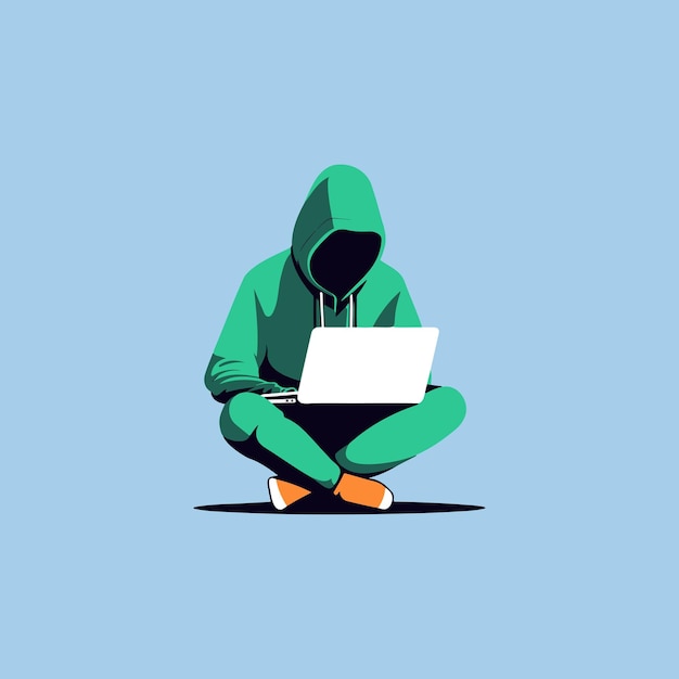 Hacker using laptop for bad vector illustration