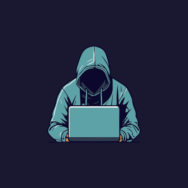 hacker using notebook against cyber security vector illustration