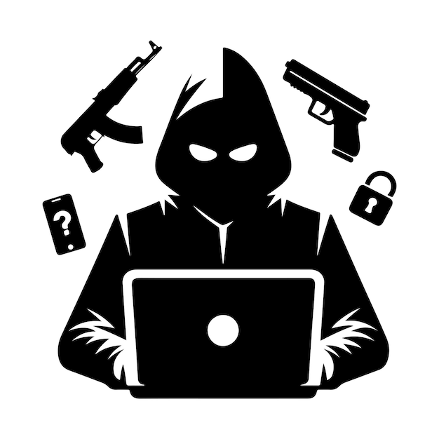 Vector hacker vector computer hacker with laptop icon silhouette illustration