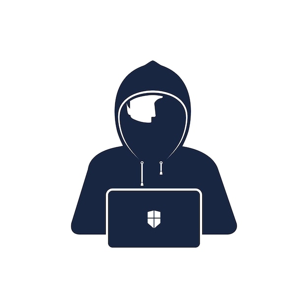 Hacker vector illustration icon emblem Hidden hooded masked man hacks into computer security system