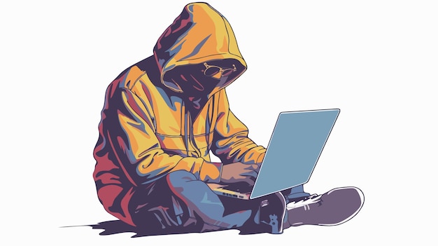 Hacker with Laptop Icon Vector Illustration