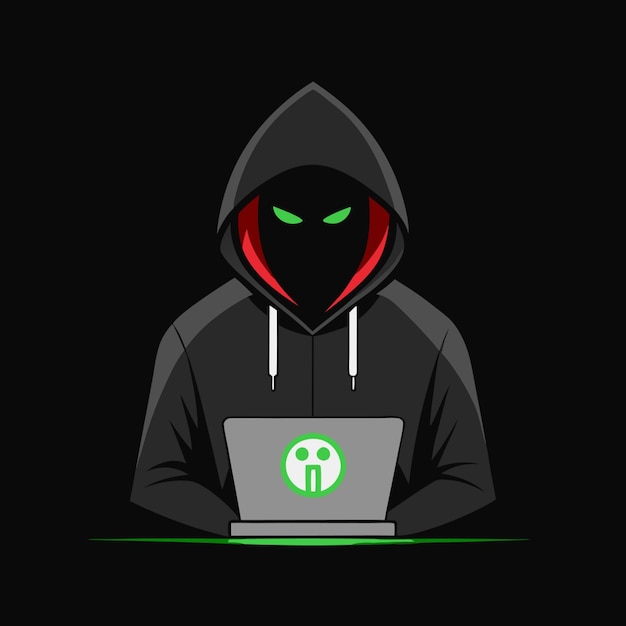 hackers hoodie on black background black color hoodie with a laptop in the front on black