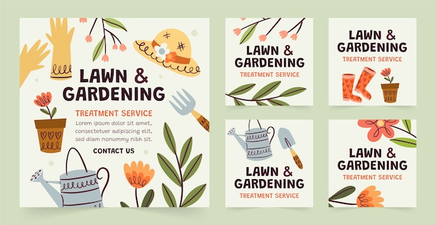 Vector had drawn flat design gardening instagram post