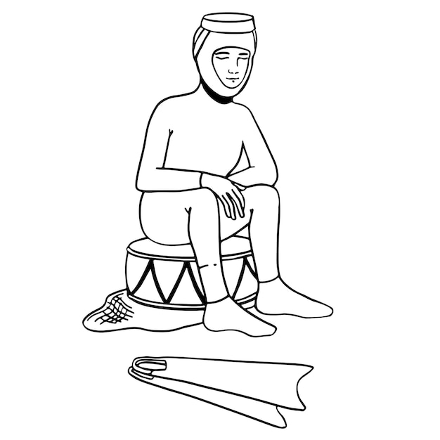 Haenyeo (korean female diver) resting and sitting on a taewak net. Isolated vector image.