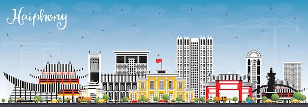 Haiphong Vietnam City Skyline with Gray Buildings and Blue Sky. Vector Illustration. Business Travel and Tourism Concept with Historic Architecture. Haiphong Cityscape with Landmarks.