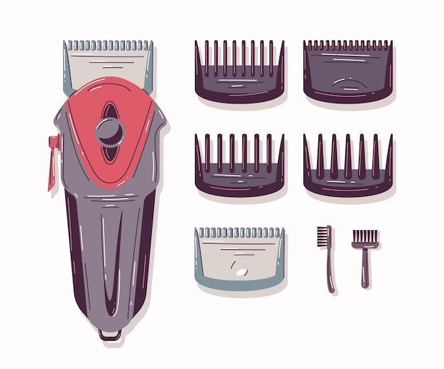 Hair and beard clipper trimmer vector cartoon set isolated on a white background