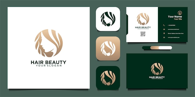 Vector hair beauty logo design template with woman and business card