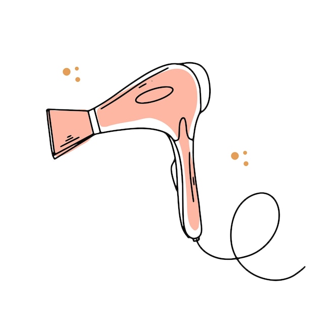 Hair dryer hand drawn line illustration Doodle style with color shape Minimalism and simple