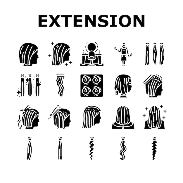 Hair Extension Salon Procedure Icons Set Vector