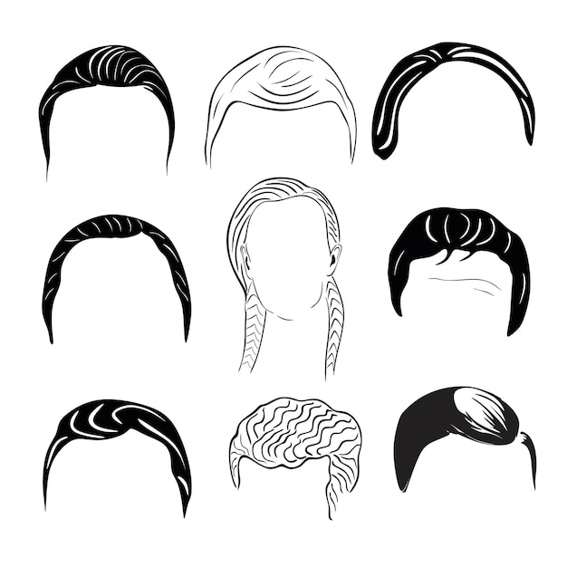 Hair model men girl logo silhouette handmade drawing