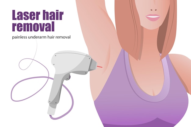 Hair removal vertical banners with laser epilator smooth female armpits and place for description