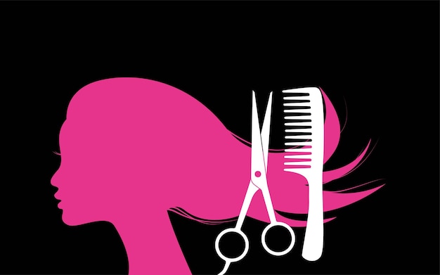 Vector hair salon icon with woman face silhouette