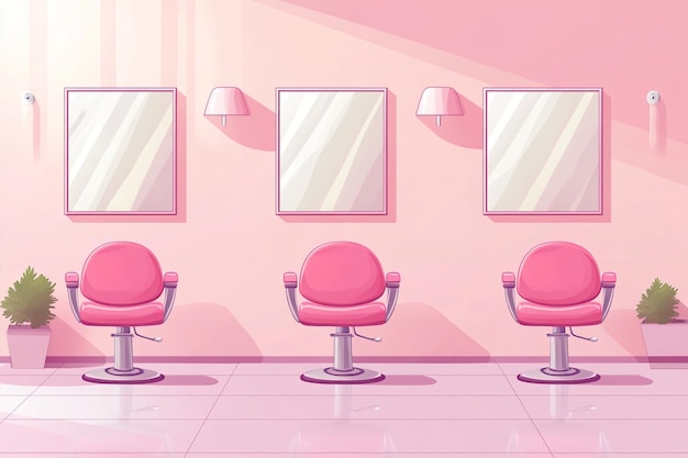 Vector hair salon pink chairs mirrors