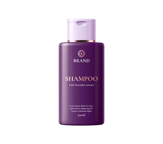 Vector hair shampoo bottle purple package 3d template