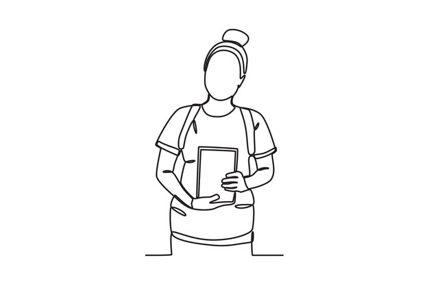 A hair student in pigtails holding a book International students day oneline drawing