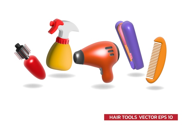 Hair stylish equipment 3d cute object vector illustration on white