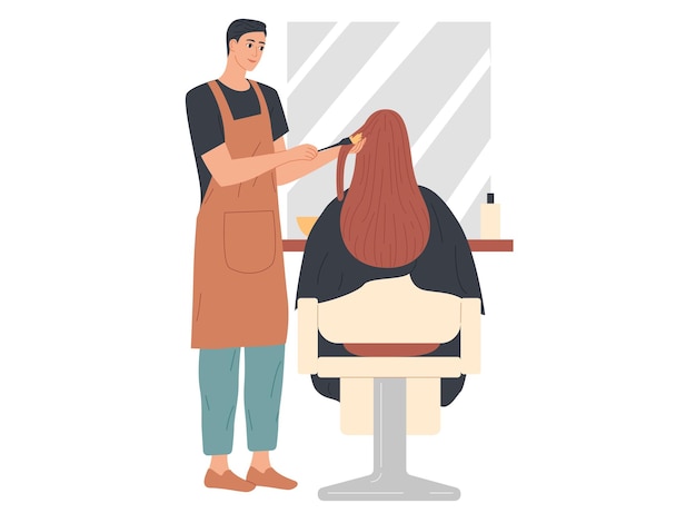 The hairdresser applies dye to the hair of the client Hair dyeing Hair coloring