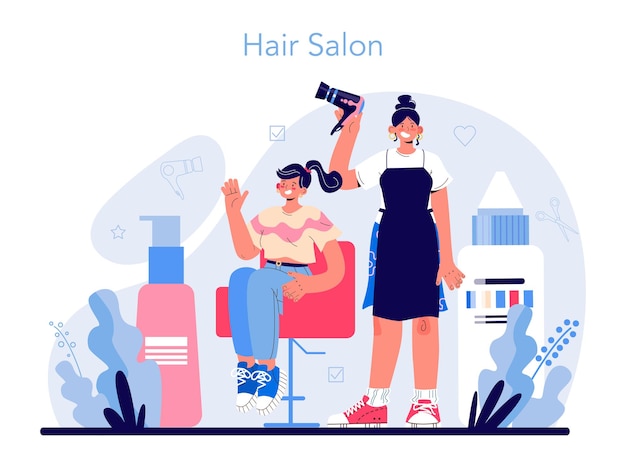 Hairdresser concept. Idea of hair care in salon. Scissors and brush