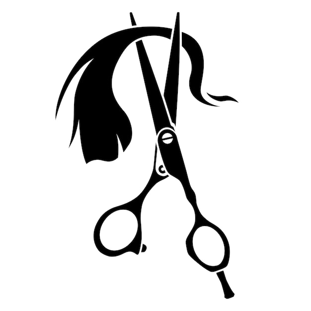 Hairdresser scissors cutting strand of hair on white background