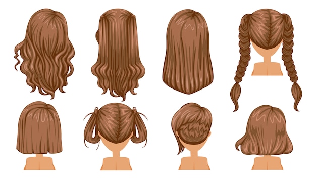 Hairstyle hair of woman. Rear view.  modern fashion for assortment.