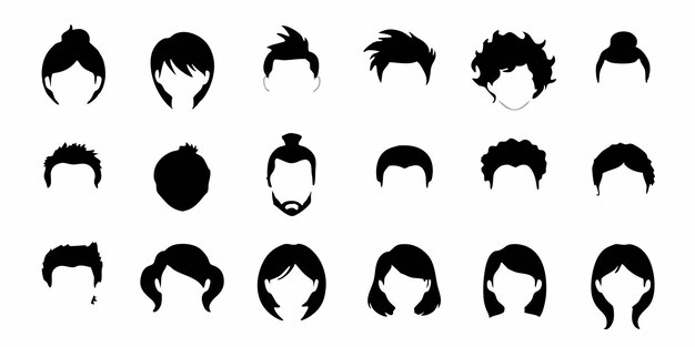 Vector hairstyle silhouette collection on white background