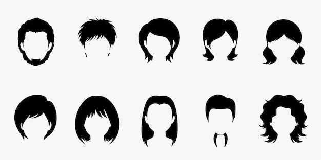 Vector hairstyle silhouette collection on white background