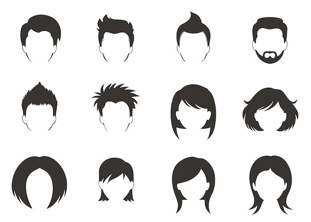 Hairstyle silhouette collection on white background