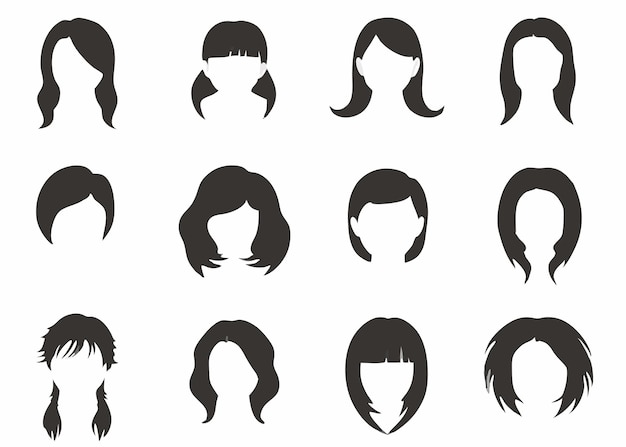 Hairstyle silhouette collection on white background