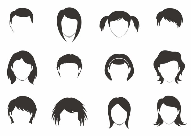 Vector hairstyle silhouette collection on white background