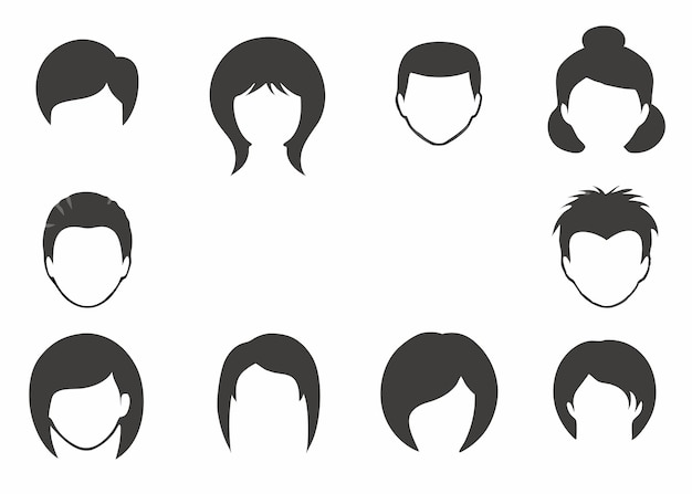 Hairstyle silhouette collection on white background