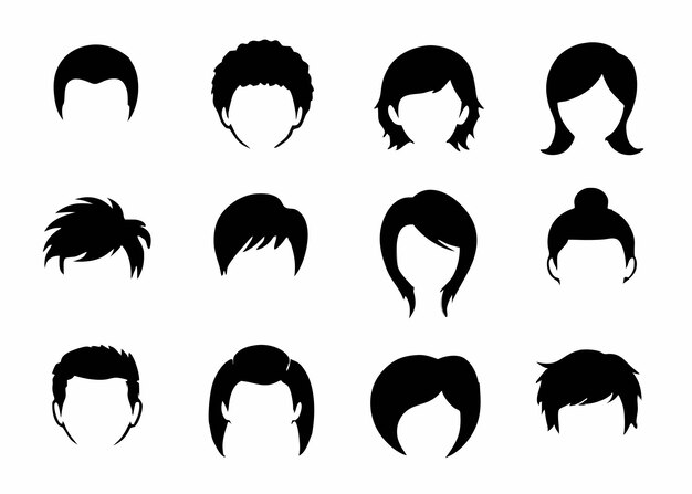 Vector hairstyle silhouette collection on white background