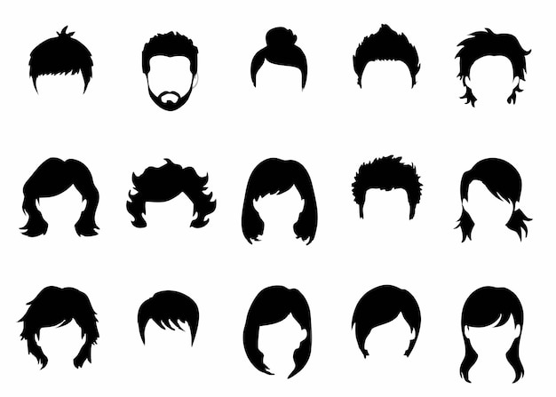 Vector hairstyle silhouette collection on white background