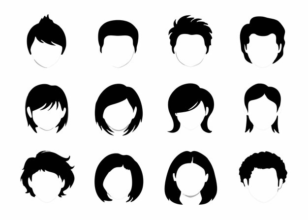 Hairstyle silhouette collection on white background