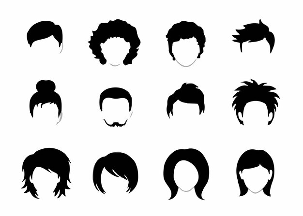 Vector hairstyle silhouette collection on white background