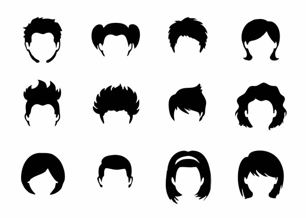 Vector hairstyle silhouette collection on white background