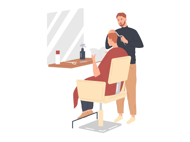 Hairstylist serving male client at barber shop