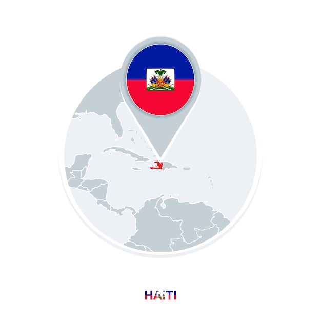 Haiti map and flag vector map icon with highlighted Haiti