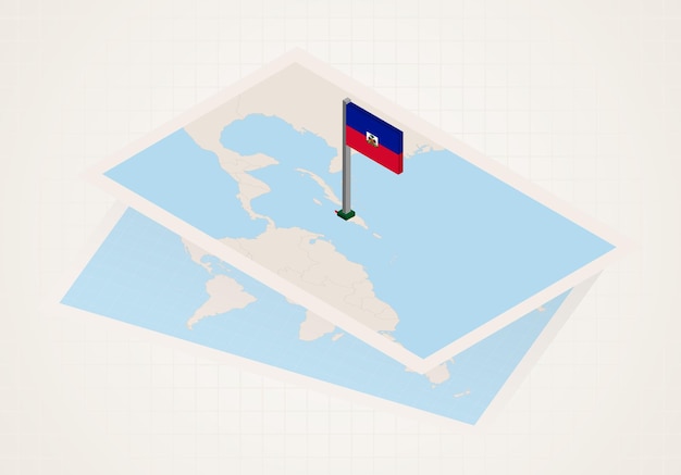 Haiti selected on map with isometric flag of Haiti